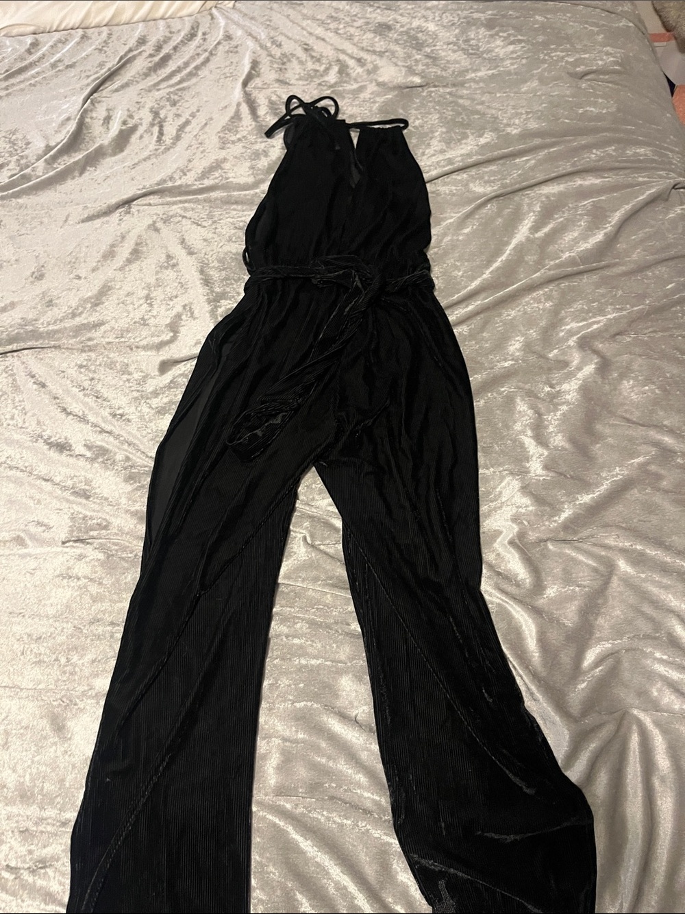 HL Affair Black Sleeveless V-Neck Jumpsuit with Waist Tie